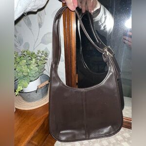 NO BRAND Classic Vintage Faux Leather‎ Ergo Style Shoulder Purse Brown Gold GUC